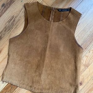 Zara Leather Light Brown “Shell” Sleeveless Top